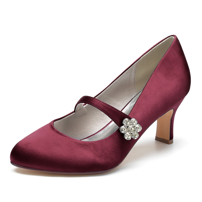 Women's Wedding Shoes White Round Toe Mid Heel Simple Bridal Shoes