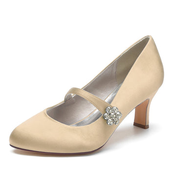 Women's Wedding Shoes White Round Toe Mid Heel Simple Bridal Shoes
