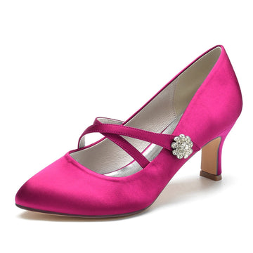Women's Wedding Shoes Round Toe Mid Heel Crossed Straps Stylish Bridal Shoes with Rhinestone