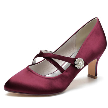 Women's Wedding Shoes Round Toe Mid Heel Crossed Straps Stylish Bridal Shoes with Rhinestone