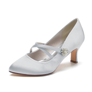 Women's Wedding Shoes Round Toe Mid Heel Crossed Straps Stylish Bridal Shoes with Rhinestone