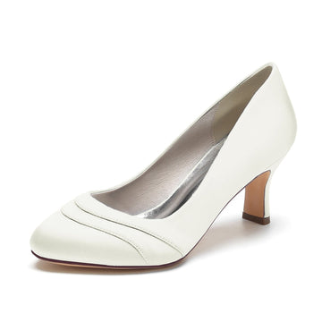 Women's Wedding Shoes Closed Toe Mid Heel Wave Simple Bridal Shoes
