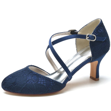 Women's Wedding Shoes Pointed Toe Mid Heel Crossed Straps Elegant Buckle Bridal Shoes