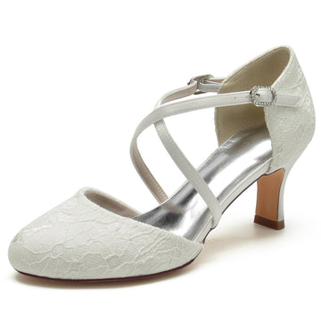Women's Wedding Shoes Pointed Toe Mid Heel Crossed Straps Elegant Buckle Bridal Shoes