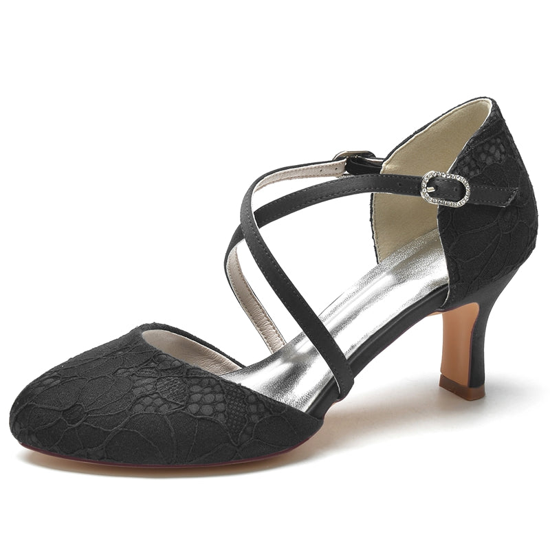 Women's Wedding Shoes Pointed Toe Mid Heel Crossed Straps Elegant Buckle Bridal Shoes