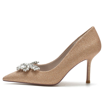 Women's Wedding Shoes White Pointed Toe High Heel Chic Bridal Shoes with Rhinestone