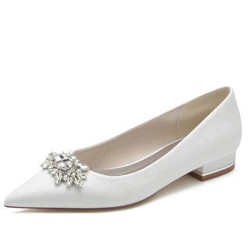 Women's Wedding Shoes Pointed Toe Flat Heel Sparkling Bridal Shoes with Rhinestone
