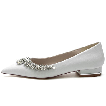 Women's Wedding Shoes Pointed Toe Square Heel Stylish Bridal Shoes with Asymmetrical Rhinestone