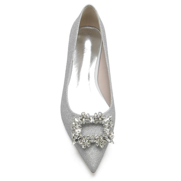 Women's Wedding Shoes Closed Toe Flat Heel Elegant Bridal Shoes with Square Rhinestone