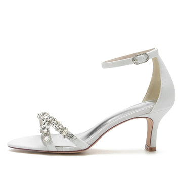 Women's Wedding Shoes Silver Peep Toe Fashion Buckle Bridal Shoes with Asymmetrical Rhinestone