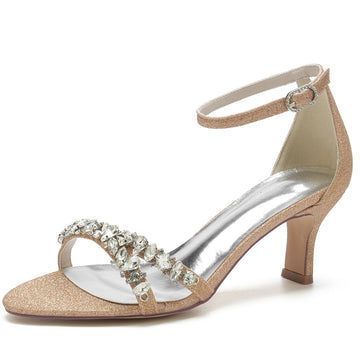 Women's Wedding Shoes Silver Peep Toe Fashion Buckle Bridal Shoes with Asymmetrical Rhinestone
