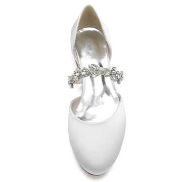 Women's Wedding Shoes Round Toe Low Heel Elegant Rhinestone Strap Bridal Shoes