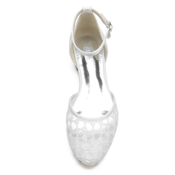 Women's Wedding Shoes Pointed Toe Flat Heel Retro Knitted Buckle Bridal Shoes