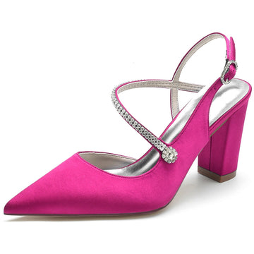 Women's Wedding Shoes Closed Toe Chunky Heel Crossed Straps Rhinestone Buckle Bridal Shoes