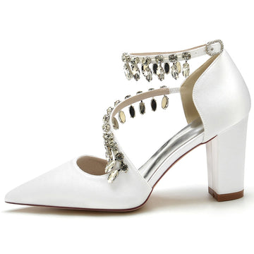 Women's Wedding Shoes Closed Toe Luxurious Crossed Straps Rhinestone Buckle Bridal Shoes