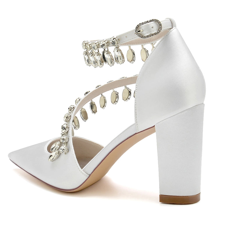 Women's Wedding Shoes Closed Toe Luxurious Crossed Straps Rhinestone Buckle Bridal Shoes