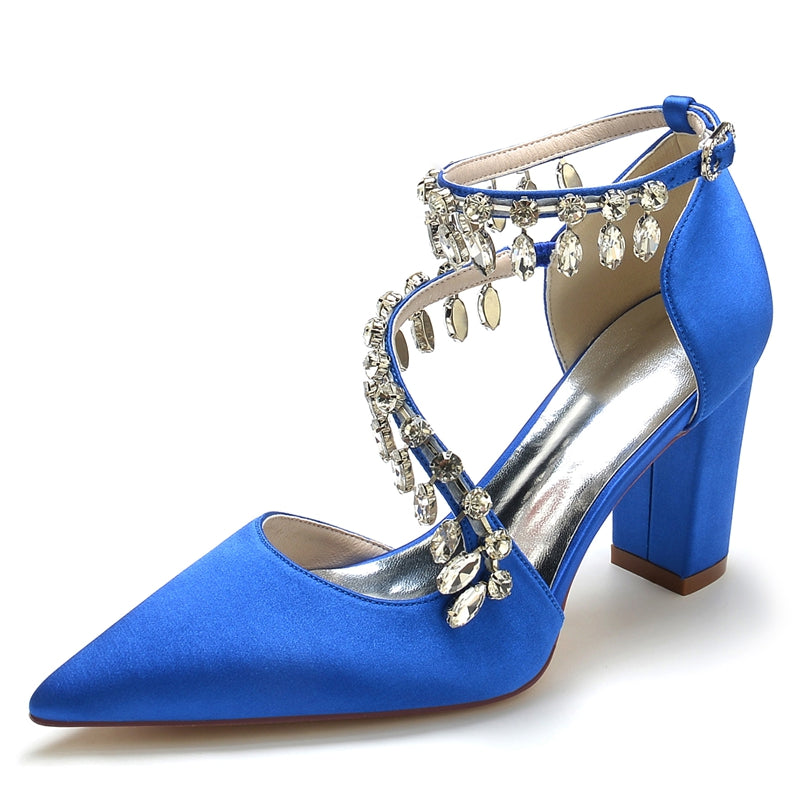 Women's Wedding Shoes Closed Toe Luxurious Crossed Straps Rhinestone Buckle Bridal Shoes
