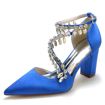 Women's Wedding Shoes Closed Toe Luxurious Crossed Straps Rhinestone Buckle Bridal Shoes
