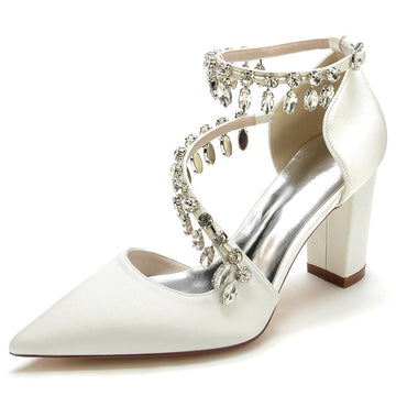 Women's Wedding Shoes Closed Toe Luxurious Crossed Straps Rhinestone Buckle Bridal Shoes