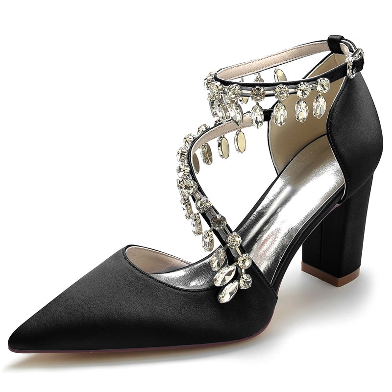 Women's Wedding Shoes Closed Toe Luxurious Crossed Straps Rhinestone Buckle Bridal Shoes