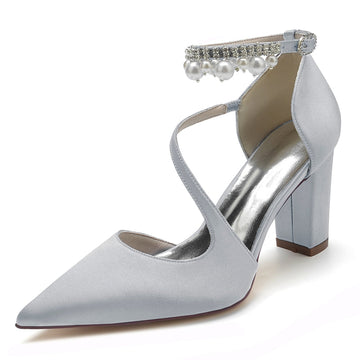 Women's Wedding Shoes Pointed Toe Crossed Straps Buckle Sophisticated Bridal Shoes with Pearl