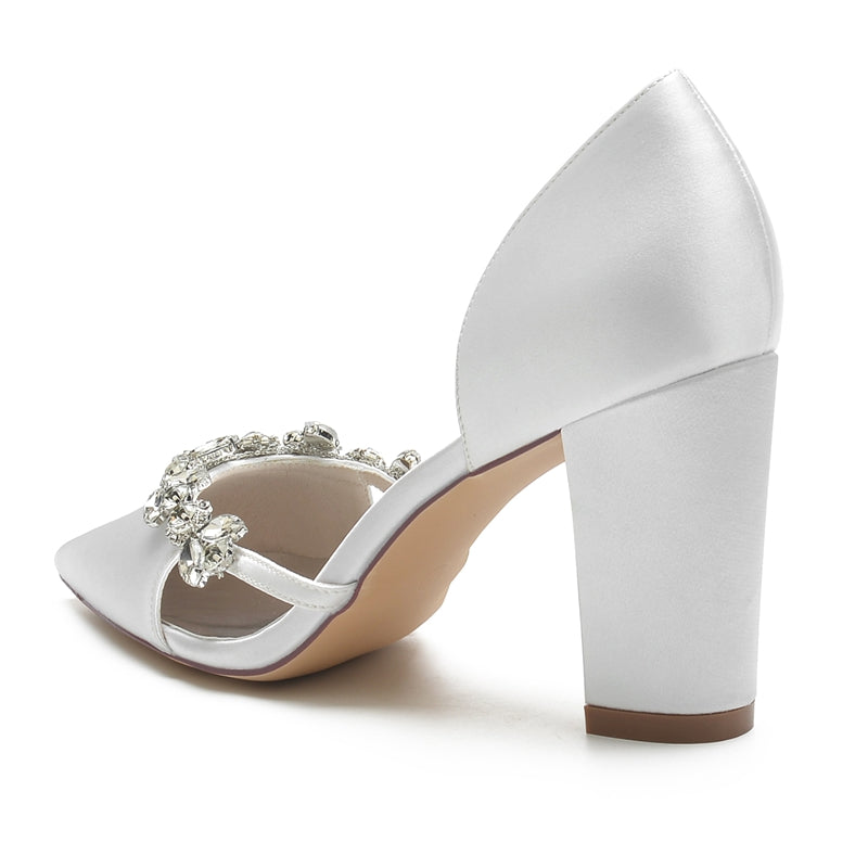 Women's Wedding Shoes Nude Pink Pointed Toe High Heel Bridal Shoes with Rhinestone