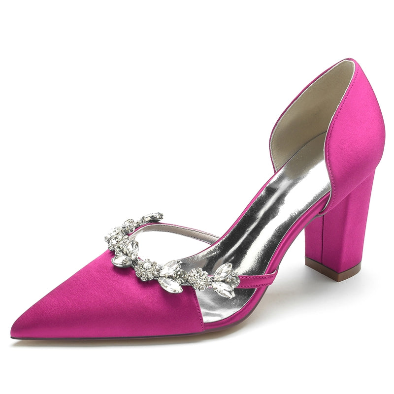 Women's Wedding Shoes Nude Pink Pointed Toe High Heel Bridal Shoes with Rhinestone