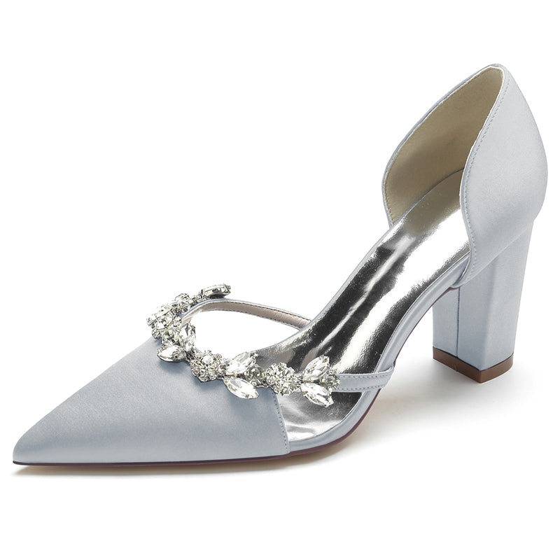 Women's Wedding Shoes Nude Pink Pointed Toe High Heel Bridal Shoes with Rhinestone