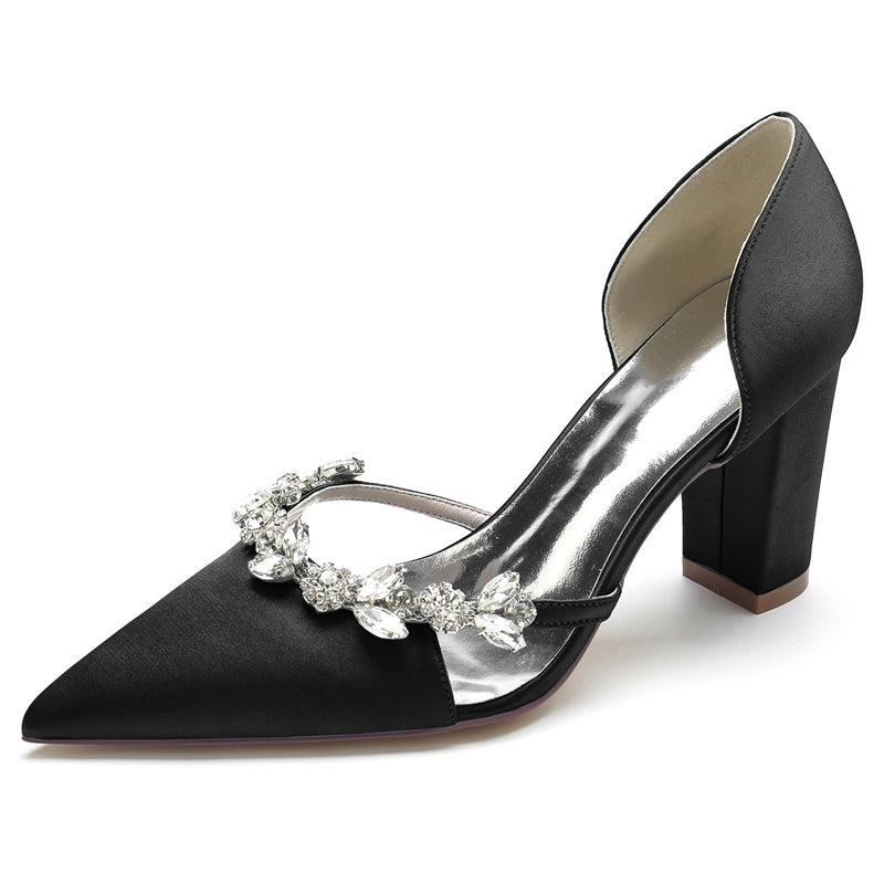 Women's Wedding Shoes Nude Pink Pointed Toe High Heel Bridal Shoes with Rhinestone