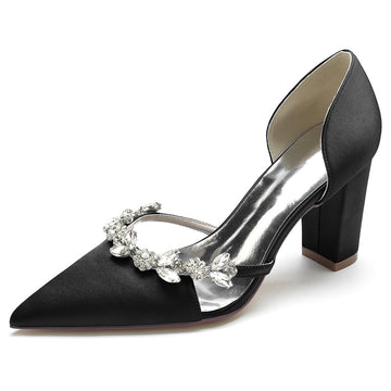 Women's Wedding Shoes Nude Pink Pointed Toe High Heel Bridal Shoes with Rhinestone
