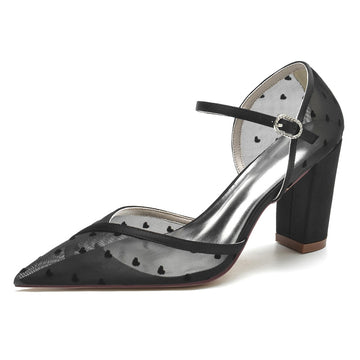 Women's Wedding Shoes Pointed Toe Chunky Heel Classical Bridal Shoes with Printed Heart