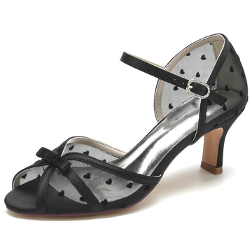 Women's Wedding Shoes Opened Toe Mid Heel Elegant Buckle Bridal Shoes with Printed Heart