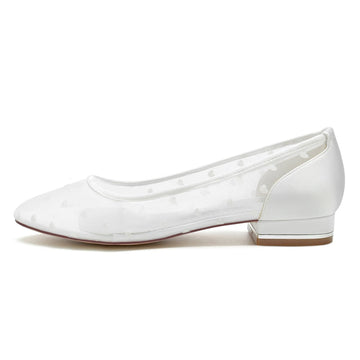 Women's Wedding Shoes Pointed Toe Low Heel Simple Bridal Shoes with Printed Heart