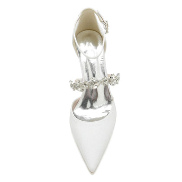Women's Wedding Shoes Pointed Toe High Heel Elegant Buckle Bridal Shoes with Rhinestone Straps