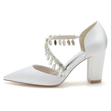Women's Wedding Shoes Pointed Toe High Heel Fashion Bridal Shoes with Rhinestone Strap