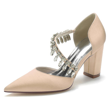 Women's Wedding Shoes Pointed Toe High Heel Fashion Bridal Shoes with Rhinestone Strap