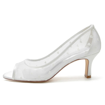 Women's Wedding Shoes Opened Toe Mid Heel Vintage Bridal Shoes with Printed Heart