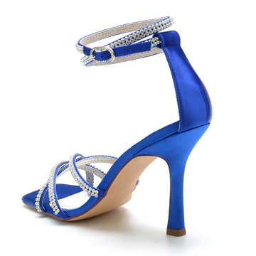 Women's Wedding Shoes Peep Toe Chic Crossed Crystal Straps Ankle Buckle Bridal Shoes