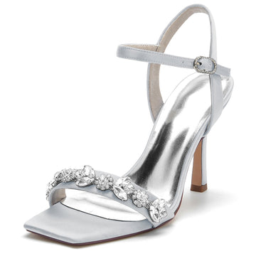 Women's Wedding Shoes Peep Toe High Heel Rhinestone Ankle Straps Bridal Shoes