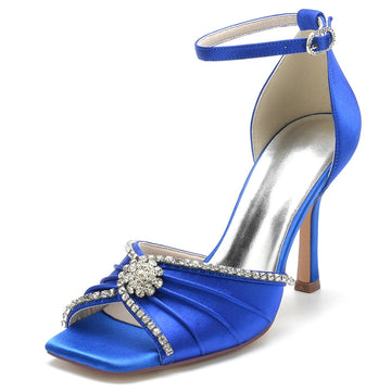 Women's Wedding Shoes Opened Toe Stiletto Heel Luxurious Bridal Shoes with Crystal & Ruffles