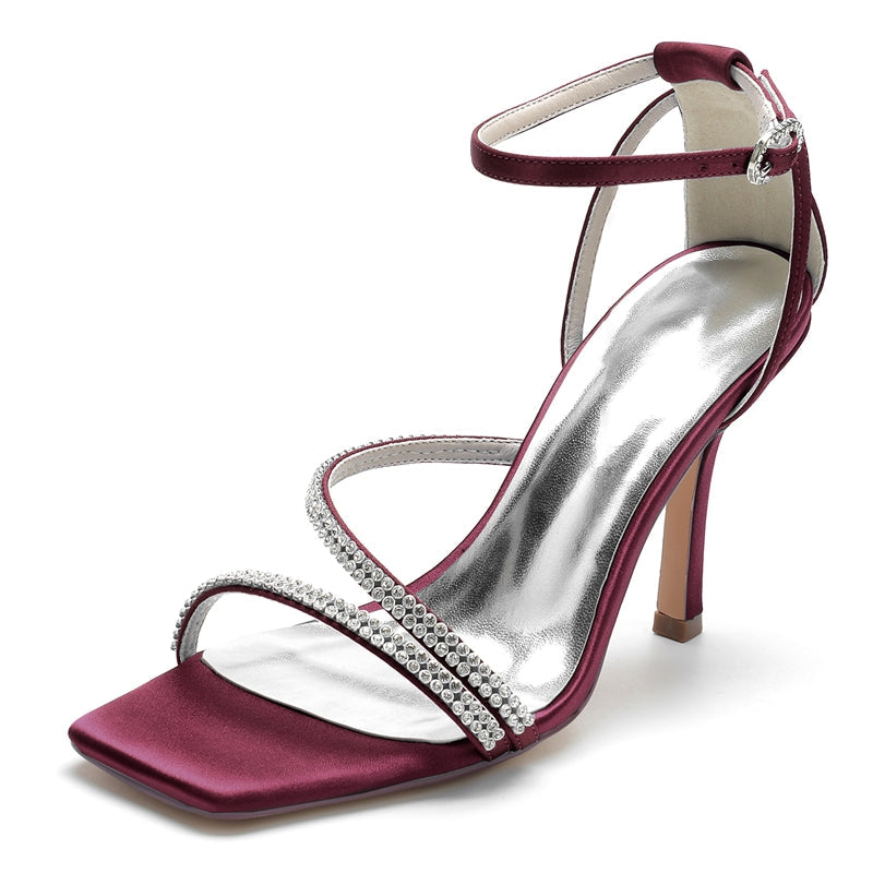 Women's Wedding Shoes Peep Toe High Heel Buckle Bridal Shoes with Crystal Straps