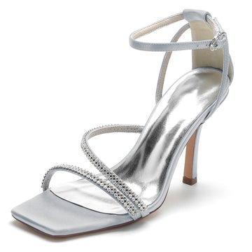 Women's Wedding Shoes Peep Toe High Heel Buckle Bridal Shoes with Crystal Straps