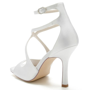 Women's Wedding Shoes Peep Toe Stiletto Heel Crossed Straps Minimalism Buckle Bridal Shoes