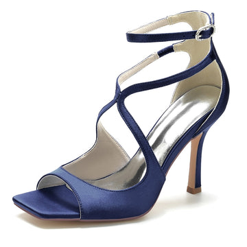 Women's Wedding Shoes Peep Toe Stiletto Heel Crossed Straps Minimalism Buckle Bridal Shoes