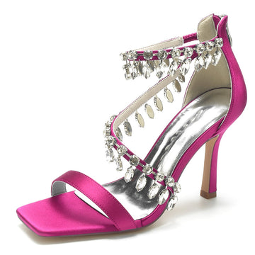 Women's Wedding Shoes Peep Toe Stiletto Heel Exquisite Buckle Bridal Shoes with Rhinestone