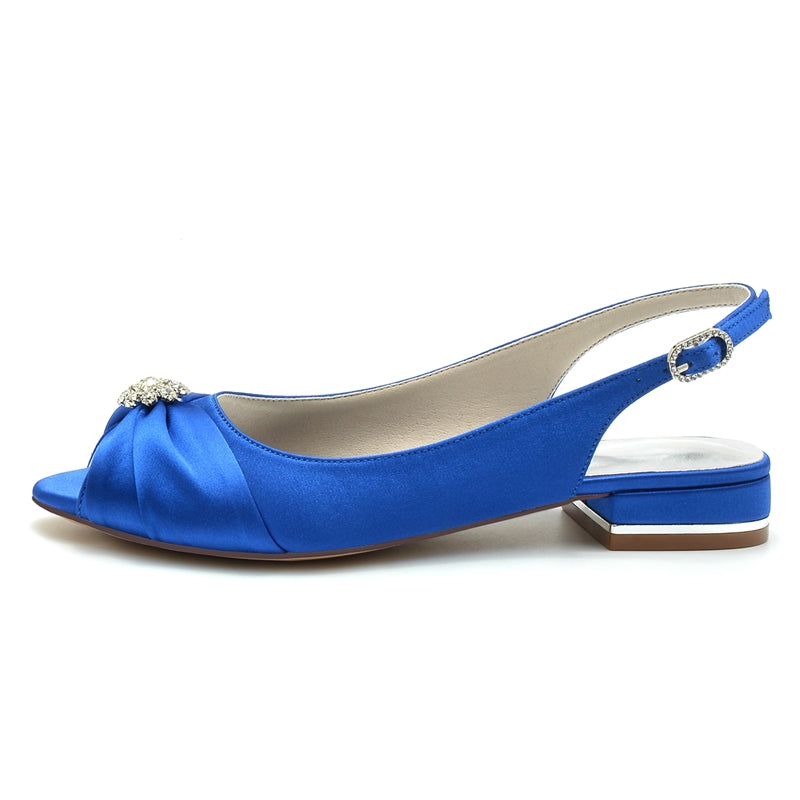 Women's Wedding Shoes Open Toe Flat Heel Comfortable Bridal Shoes with Rhinestone & Ruffles