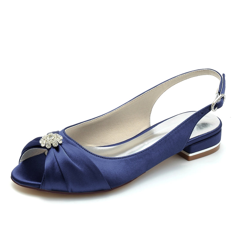 Women's Wedding Shoes Open Toe Flat Heel Comfortable Bridal Shoes with Rhinestone & Ruffles