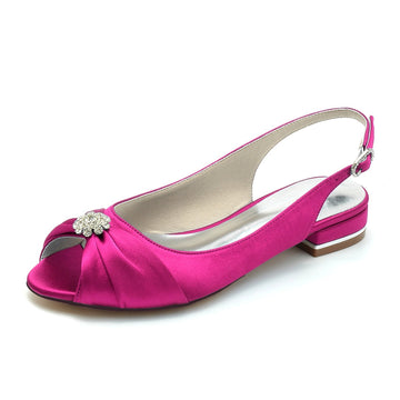 Women's Wedding Shoes Open Toe Flat Heel Comfortable Bridal Shoes with Rhinestone & Ruffles