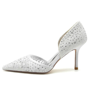 Women's Wedding Shoes Pointed Toe High Stiletto Heel Lace Bridal Shoes with Crystal