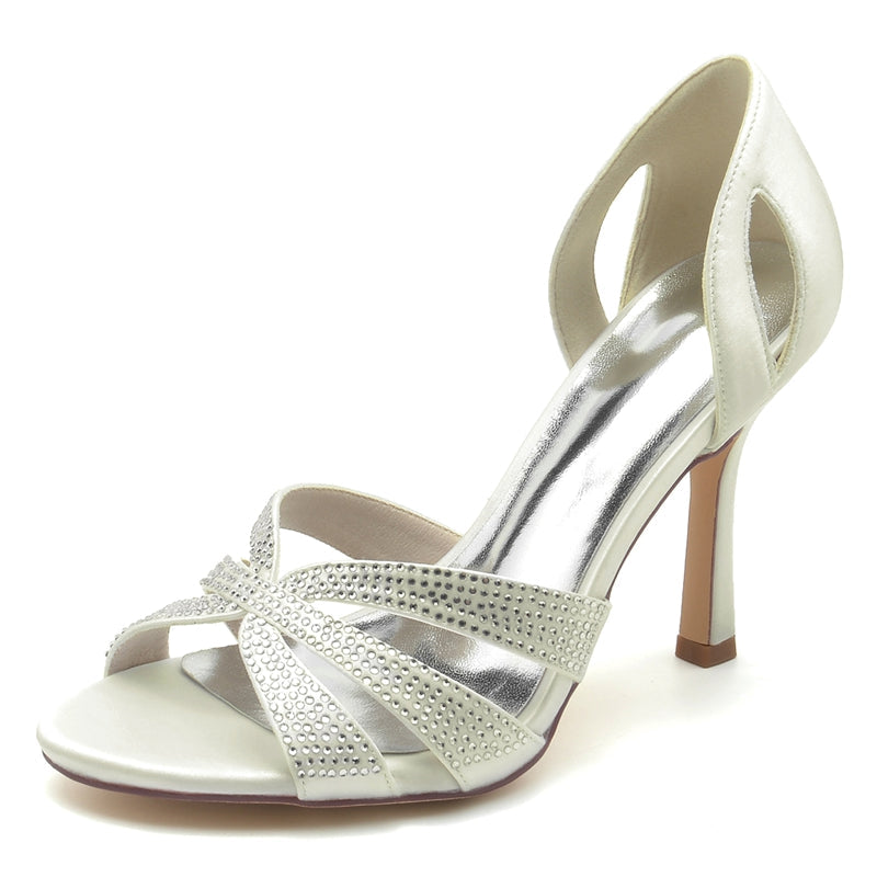 Women's Wedding Shoes Peep Toe High Heel Crossed Straps Bridal Shoes with Imitation Crystal